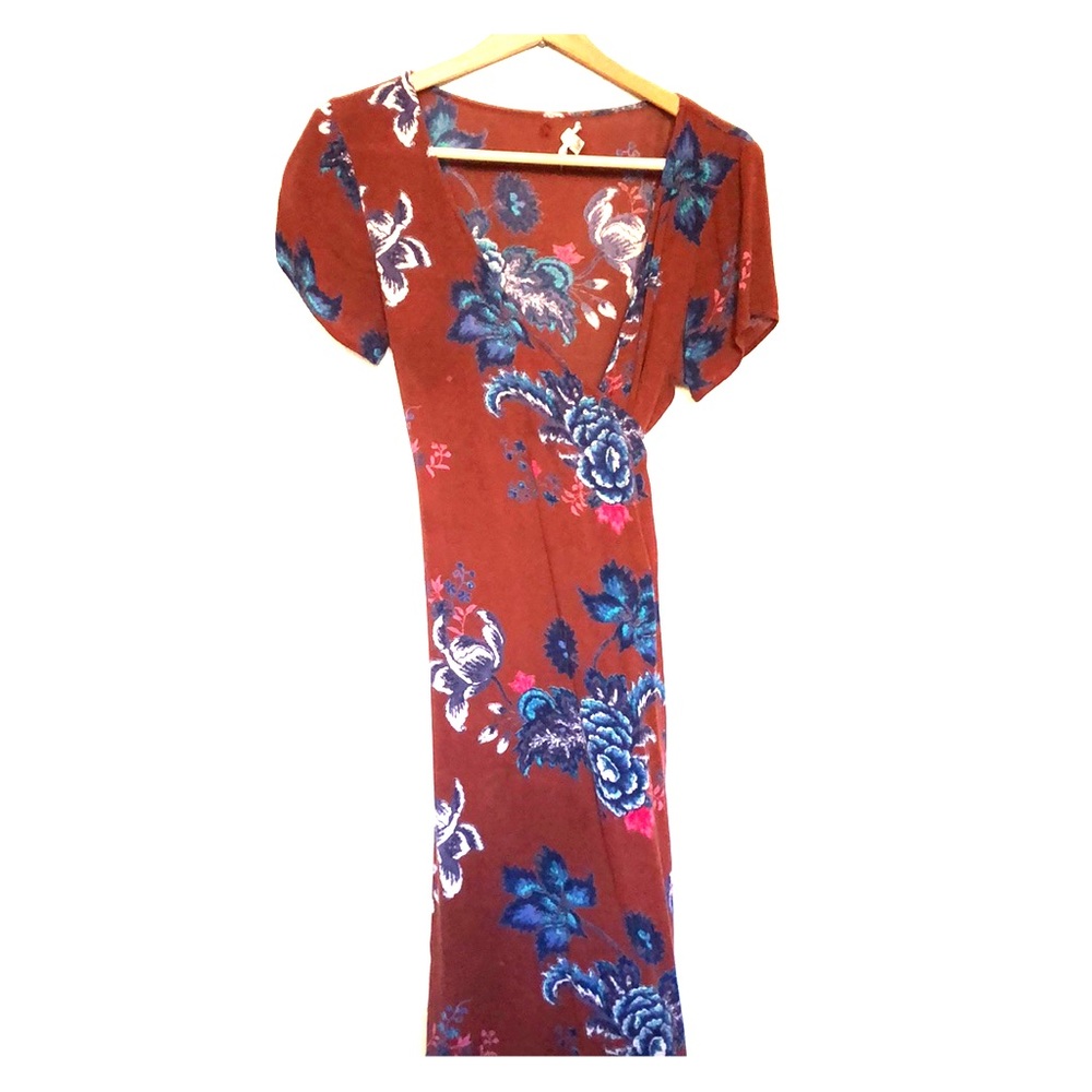Billabong Burgundy Wrap Dress with Blue Floral